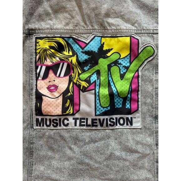 MTV VTG STYLE 2020 Distressed Gray Denim Jean Jacket Embroidered Patch XXXL(21) - Picture 2 of 9